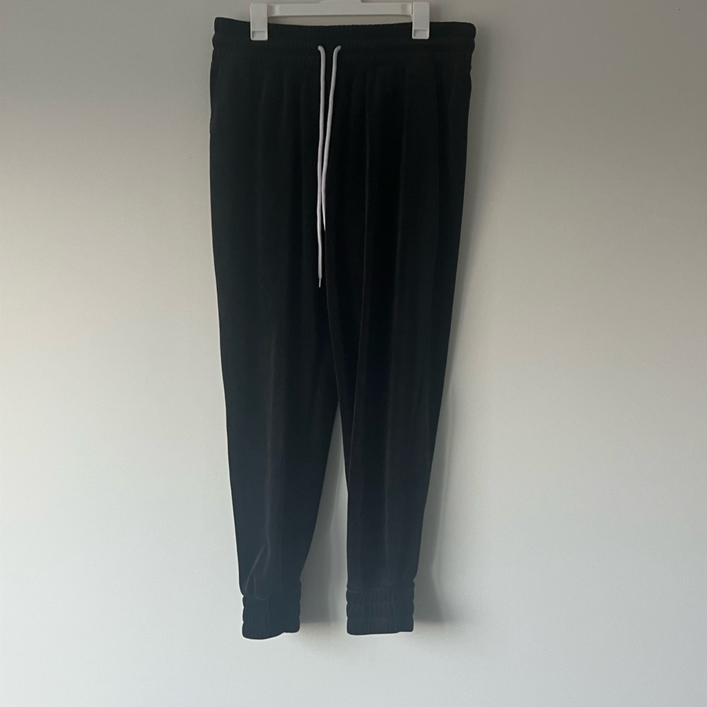 Velour black velvet track pants
